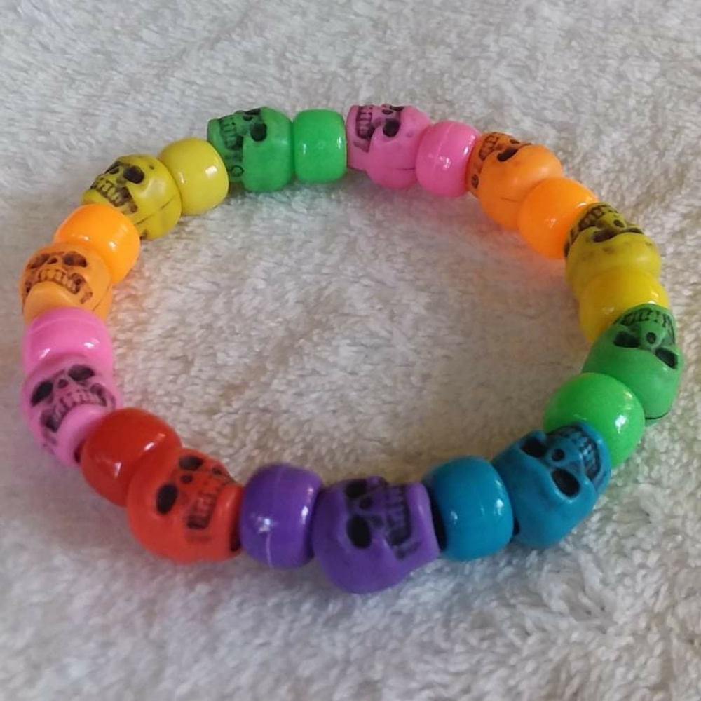 rainbow skull kandi bracelet - Picture 4 of 7